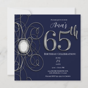 Convites Safira Azul e Diamante Prata 65 65º Aniversário