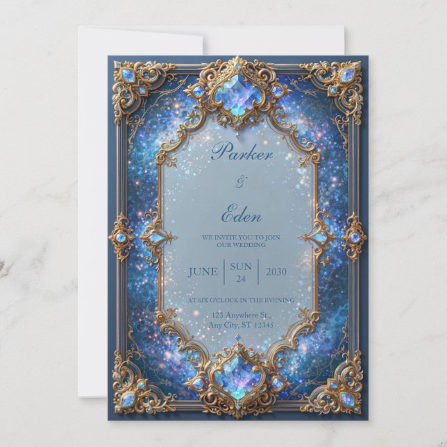 Convites Safira Galáxia Filigrana Casamento (Frente)