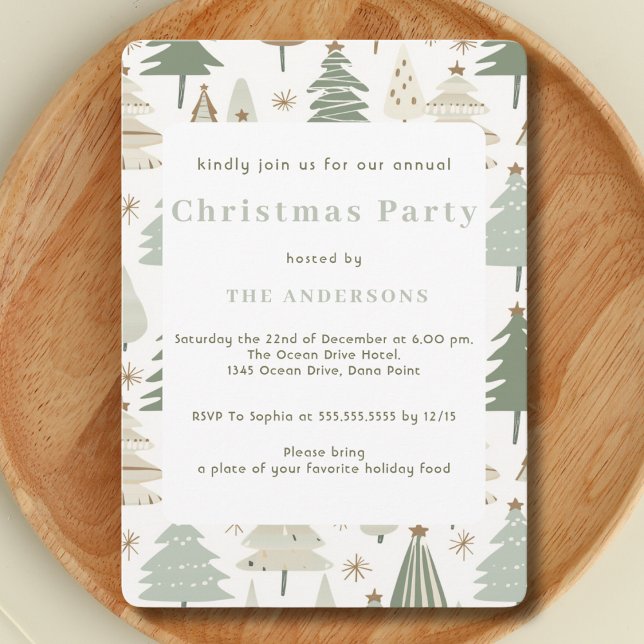 Convites Saga elegante verde Árvores de Natal modernas (Criador carregado)