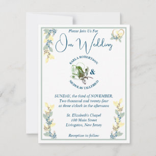 Convites Sage, Amarelo e Casamento Floral Branco
