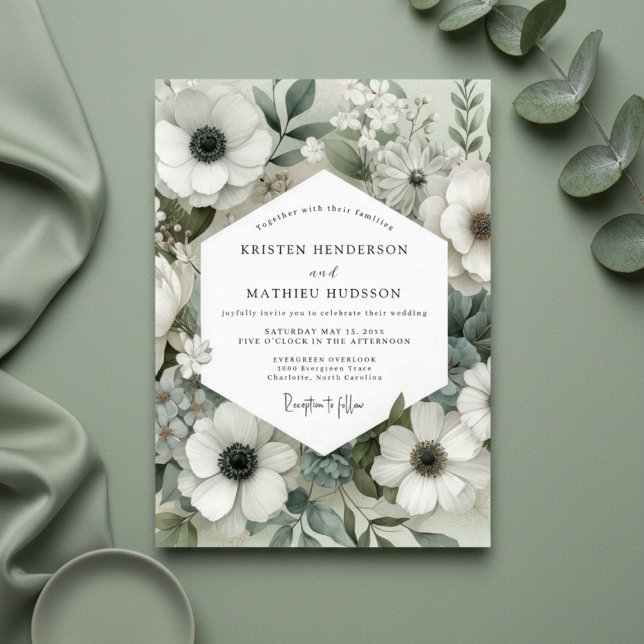 Convites Sage Anemone Bloom Wedding (Criador carregado)