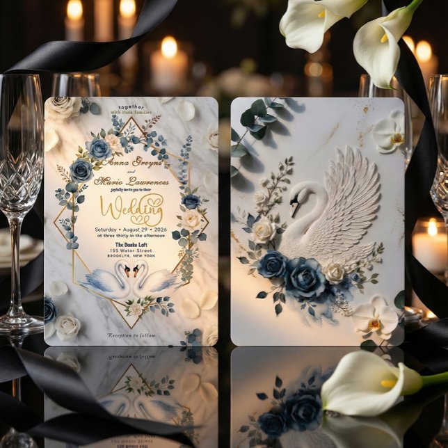 Convites Sage Azul Poeira & Casamento Geométrico Creme (Criador carregado)