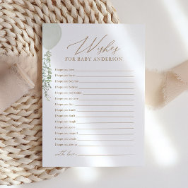 Convites Sage Balloon Chá de fraldas Desejo para Bebê