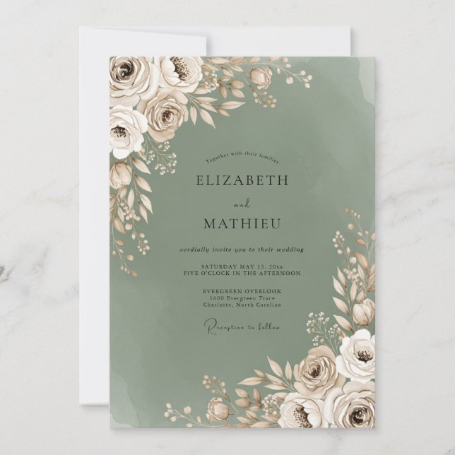 Convites Sage Bloom Romantic Wedding (Frente)