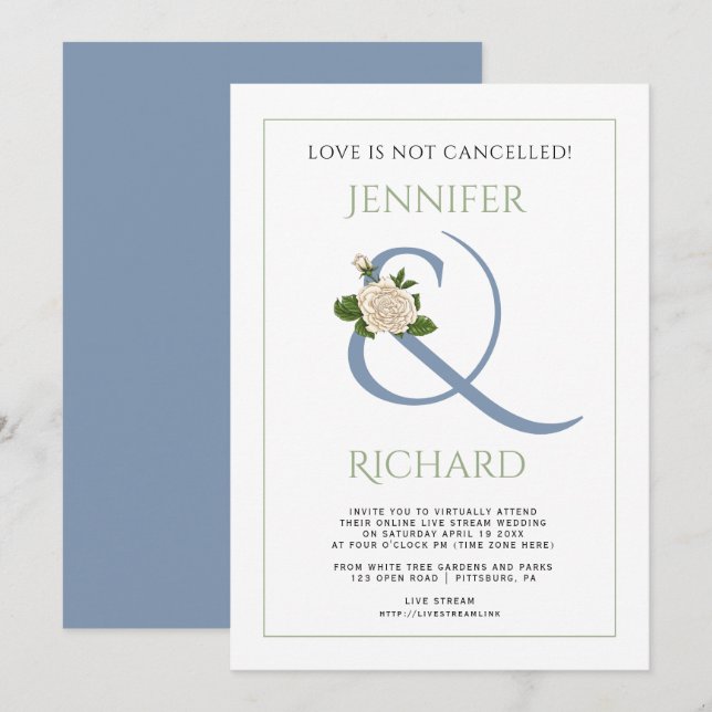 Convites Sage Blue Sage e casamento virtual (Frente/Verso)