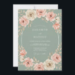 Convites Sage Blush Floral Romantic Wedding<br><div class="desc">Delicate blush pink and creamy ivory blossoms are artfully arranged in a blooming wreath design. Soft green foliage complements the romantic floral display,  creating an ethereal and elegant mood perfect for a sophisticated gathering.</div>