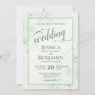 Convites Sage Boho Floral Aquarela Estilo Script Casamento