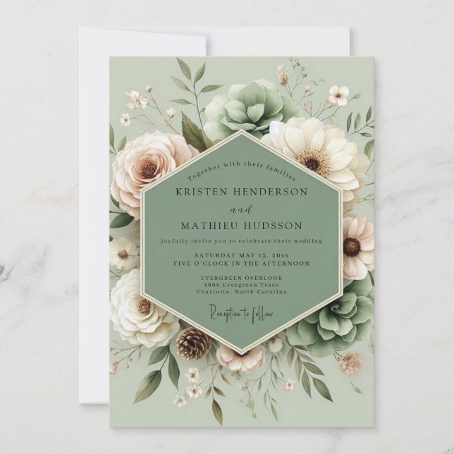 Convites Sage Botanical Succulent Wedding (Frente)