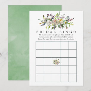 Convites Sage & Branco Bingo de Chá de Noiva com Flores em