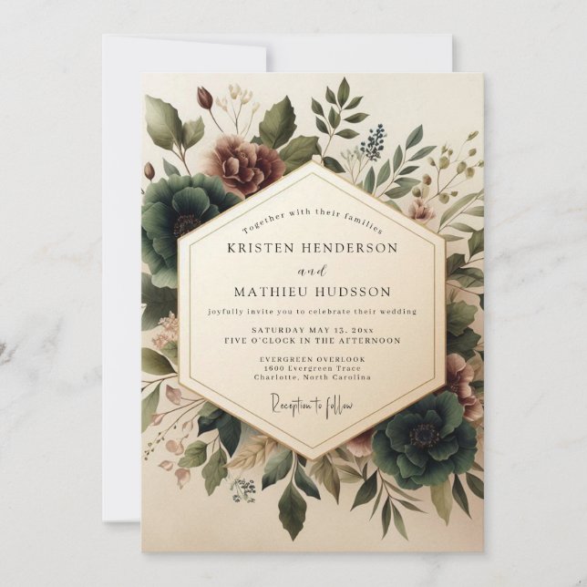 Convites Sage Burgundy Vintage Bloom Wedding (Frente)