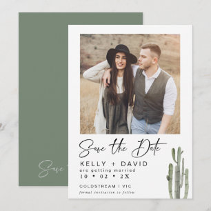 Convites Sage Cactus Succulent Photo Save The Date Card (Fo