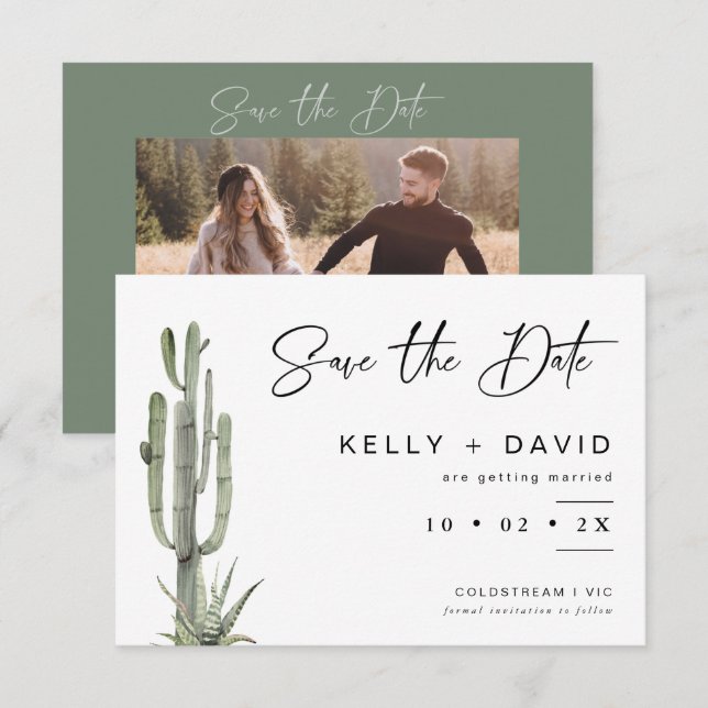 Convites Sage Cactus Succulent Weding The Date Card (Frente/Verso)