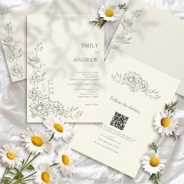 Convites Sage Código QR Jardim Botânico Casamento Tudo Em U