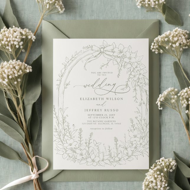 Convites Sage Coquette Woodland Garden Casamento Floral (Sage Coquette Woodland Garden Floral Wedding Invitation)