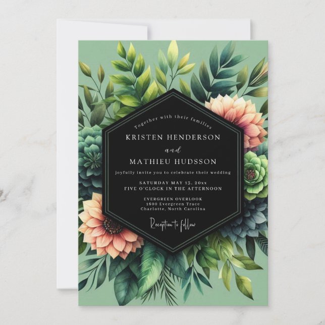 Convites Sage Coral Botanical Wedding (Frente)