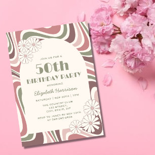 Convites Sage da Flor da Onda Retroativa Sage Brown Peach B