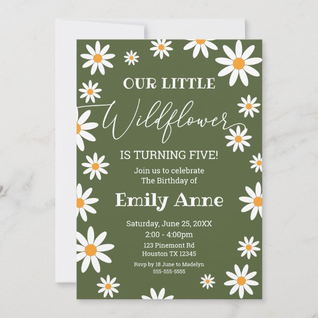 Convites Sage Daisies Wild flower Birthday invitation (Frente)