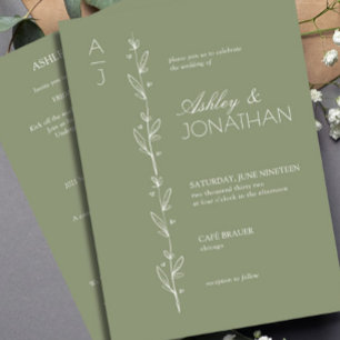 Convites Sage de Casamento do Divisor Botânico Moderno All-