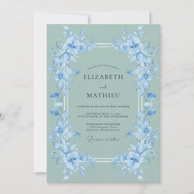 Convites Sage de Centáurea Floral Romântico Casamento (Frente)