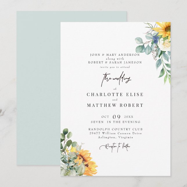 Convites Sage de Folhagem Moderna Casamento de Ambos os Pai (Frente/Verso)
