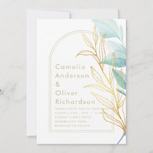 Convites Sage de texto Dourado All-in-1 deixa casamento mod
