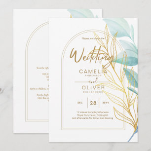Convites Sage de texto Dourado All-in-1 deixa casamento mod