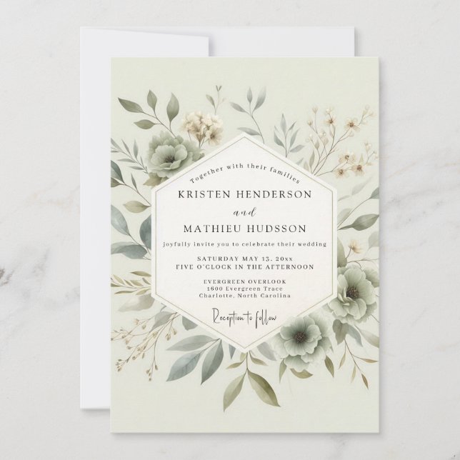 Convites Sage Delicate Botanical Wedding (Frente)