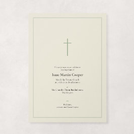 Convites Sage e Creme Cruz Mínima Religiosa Batismo