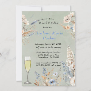 Convites Sage e Dusty Blue Floral Brunch e Bubble
