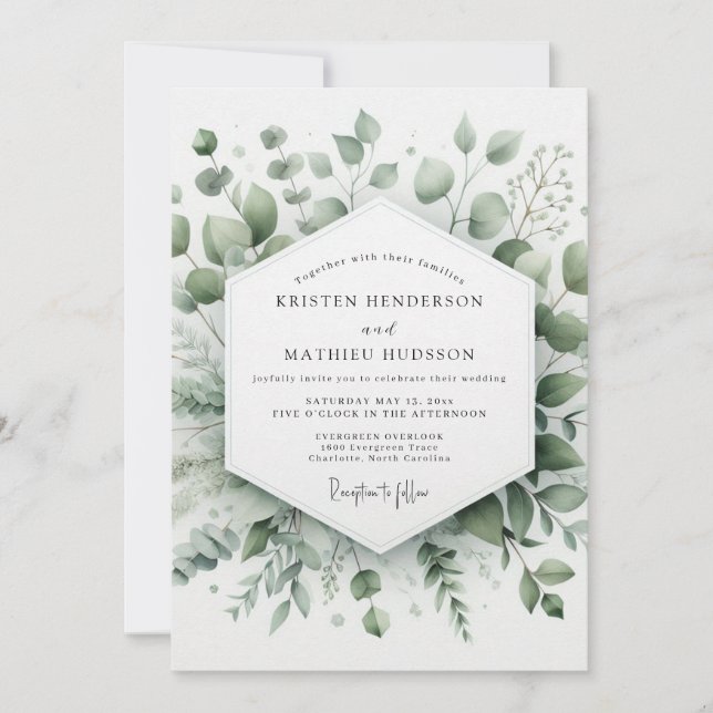 Convites Sage Elegant Greenery Wedding (Frente)