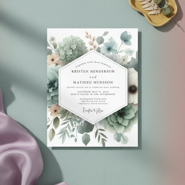Convites Sage Ethereal Floral Wedding (Criador carregado)
