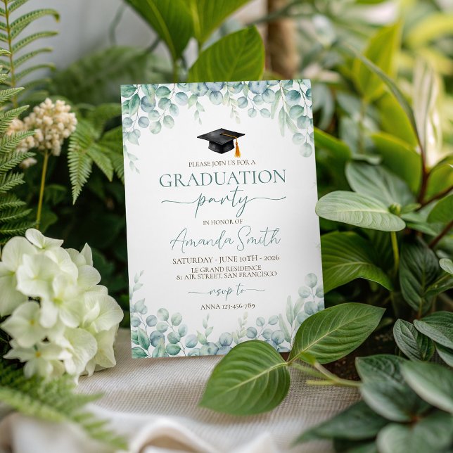 Convites Sage Eucalyptus Border Graduation Invite (Criador carregado)