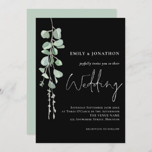 Convites Sage Eucalyptus Elegant Script Black Weding