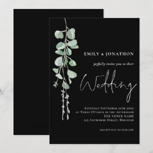 Convites Sage Eucalyptus Modern Script Black Weding
