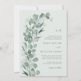 Convites Sage Eucalyptus Monogrammed Wedding