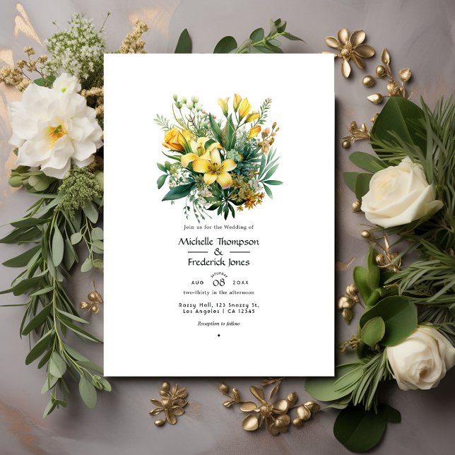 Convites Sage, Evergreen e Floral Dourado Casamento de Prim (Criador carregado)