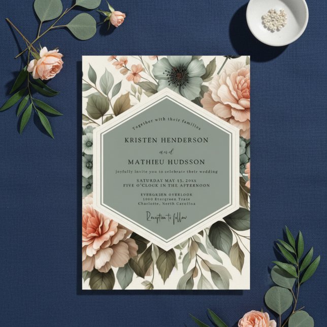 Convites Sage Floral Bloom Romance Wedding (Criador carregado)