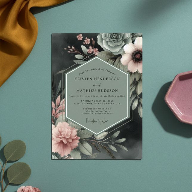 Convites Sage Floral Moody Romance Wedding (Criador carregado)