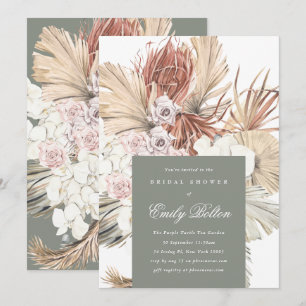Convites Sage Floral Moss Green Pampas Boho Chá de panela