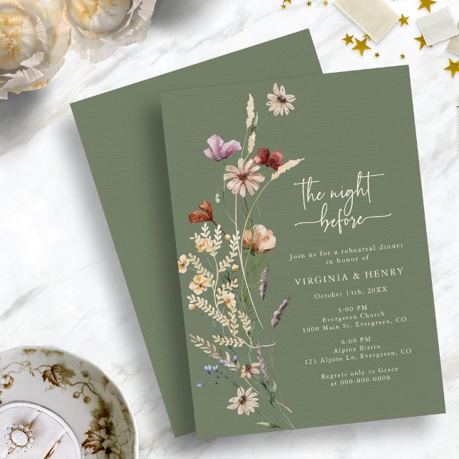 Convites Sage Floral Na Noite Antes Do Janto De Ensaio (Sage Green Floral The Night Before Rehearsal Dinner Invitation by Painted Paperie
)