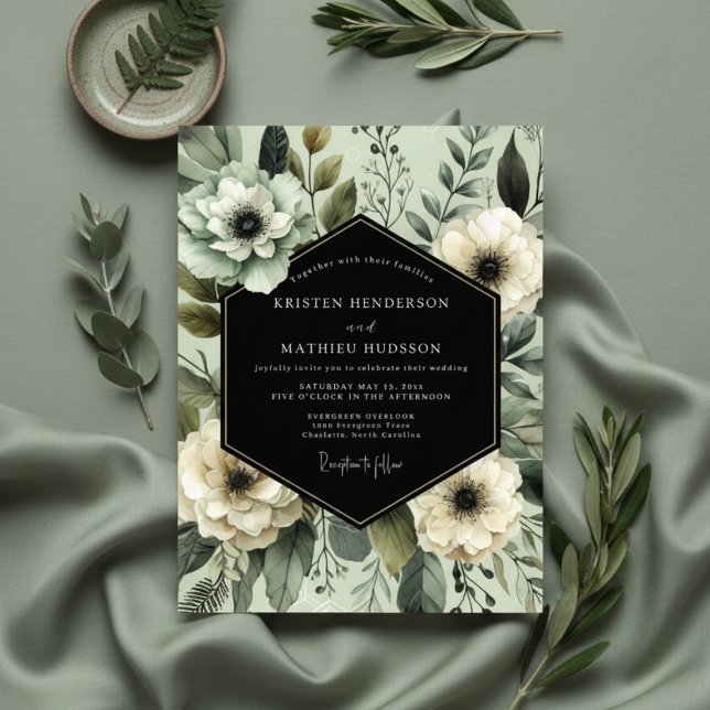Convites Sage Floral Opulent Wedding (Criador carregado)