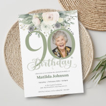 Sage Floral Photo 90 Birthday
