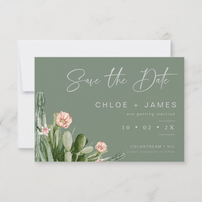 Convites Sage Flowering Cactus Weding The Date Card (Frente)