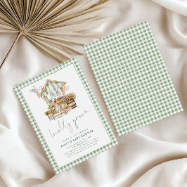 Convites Sage Gingham, Chá de fraldas de mercado local