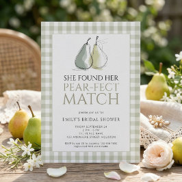 Convites Sage Gingham Pears Pear-fect Match Bridal Shower
