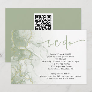 Convites Sage Gold Ágata Script Nós Fazemos QR Code Casamen