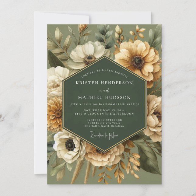 Convites Sage Golden Vintage Bloom Wedding (Frente)