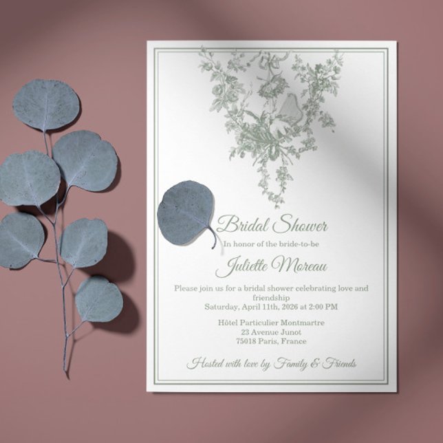 Convites Sage Gray Toile de Jouy Bridal Shower Invitation (Criador carregado)
