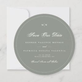 Convites Sage Gray White Elegant Round Photo Save The Date