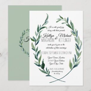 Convites Sage Green 5X7 Laurel Wreath Olive Leaf Modern